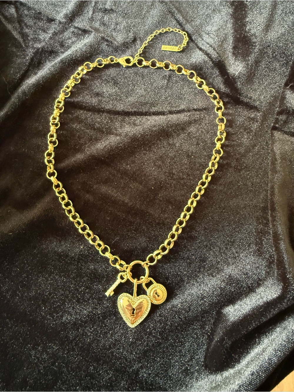 Gold Heart Lock & Key Charm Chain Necklace - Women's Jewelry